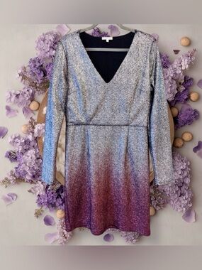 Charlotte Russe Lime New Metallic Long Sleeve Dress size Large